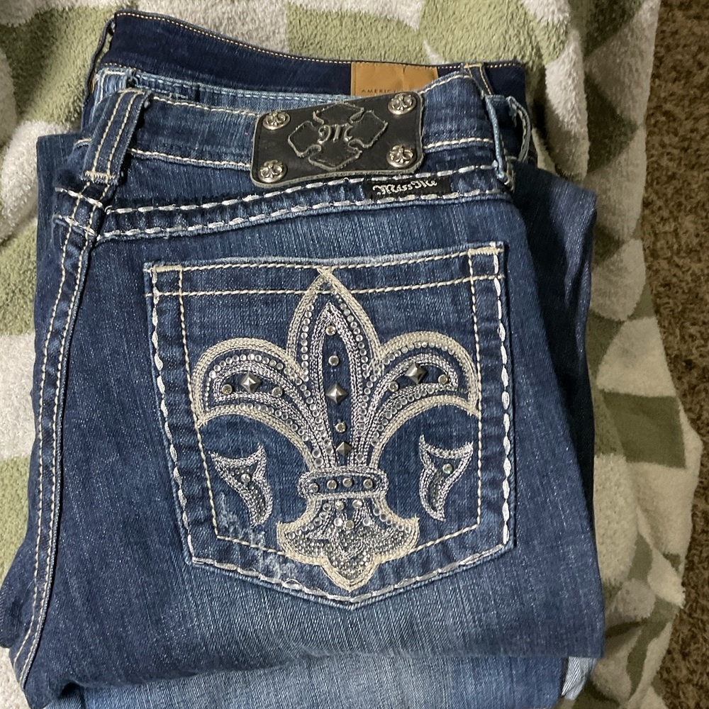 Miss Me Women's Dark Blue Boot Cut Jeans with Silver Embellishments